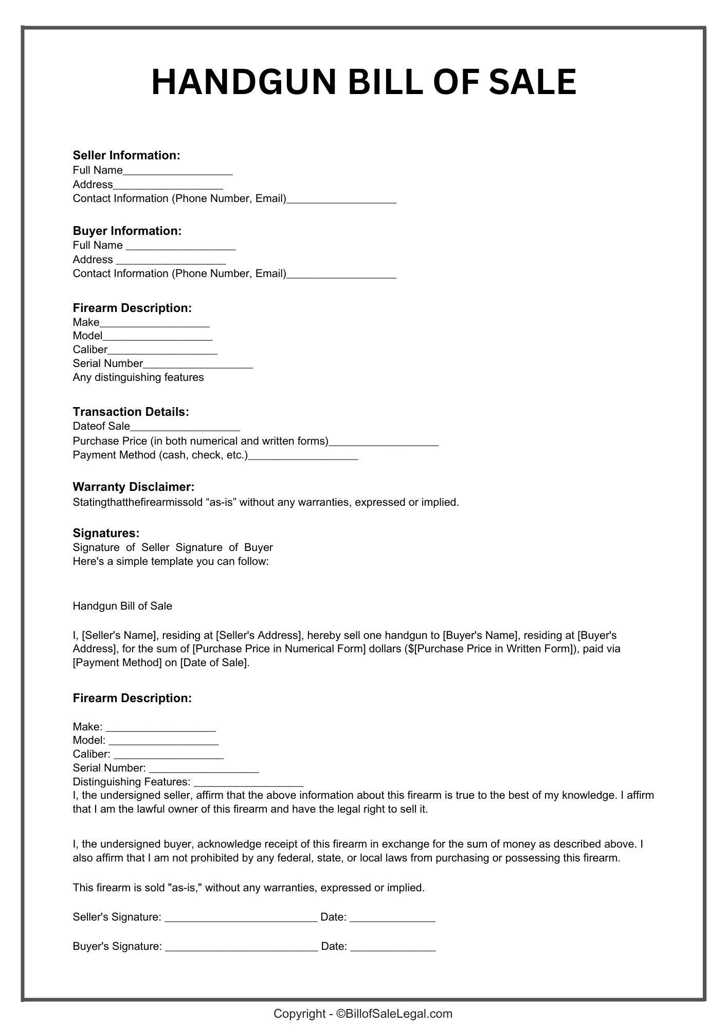 Preview of Fillable PDF Bill of Sale