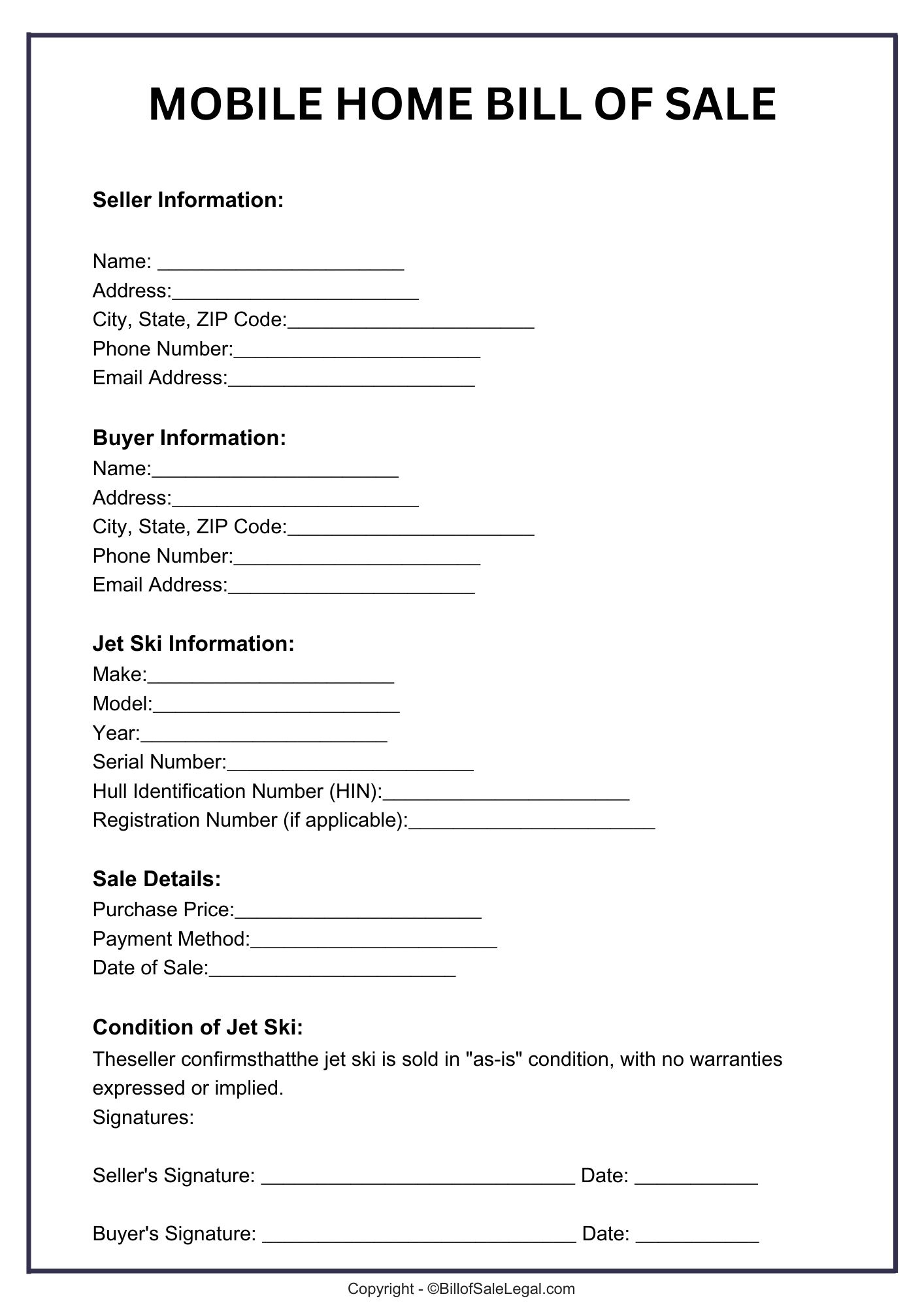 Preview of Sample Bill of Sale