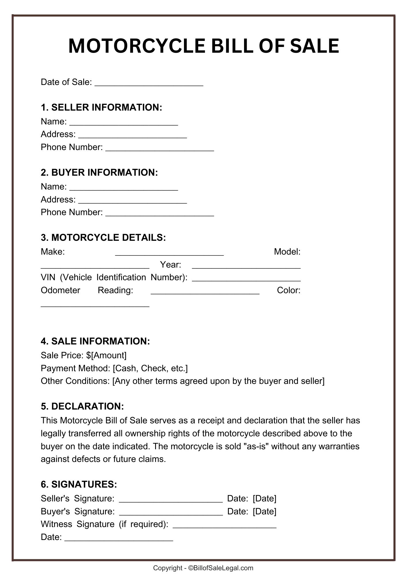 Preview of Editable Word Bill of Sale
