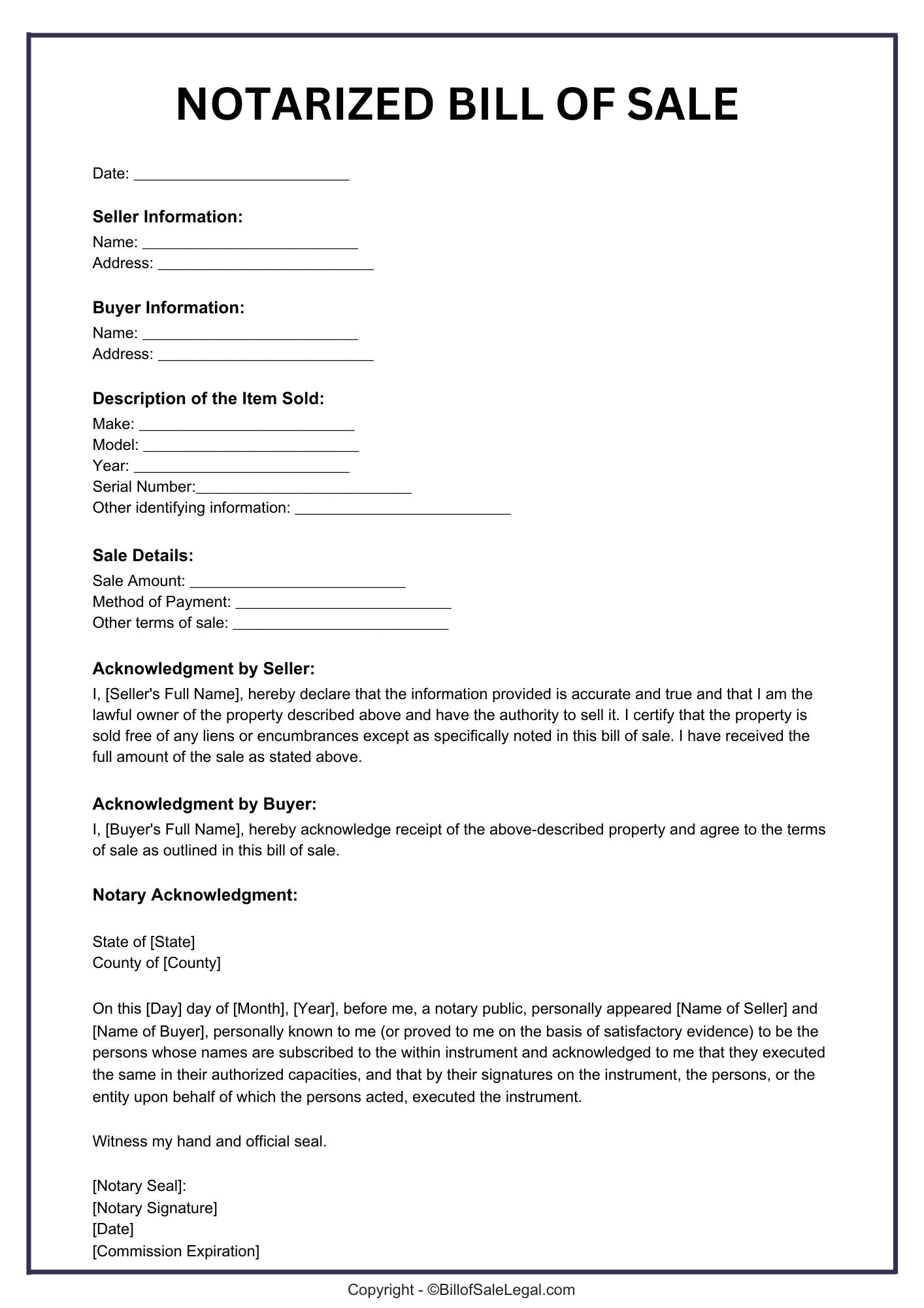 Preview of Editable Word Bill of Sale