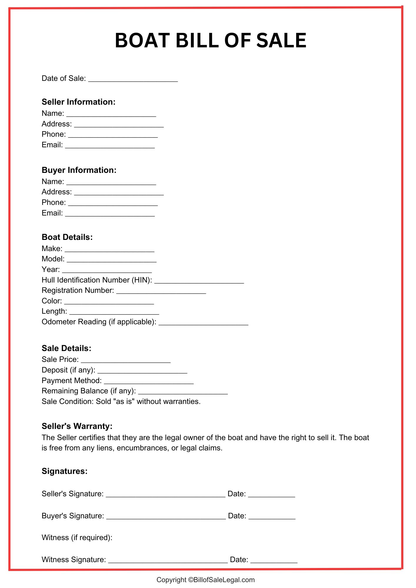 Boat Bill of Sale Format — Preview & Download Boat Bill of Sale Format — Preview & Download