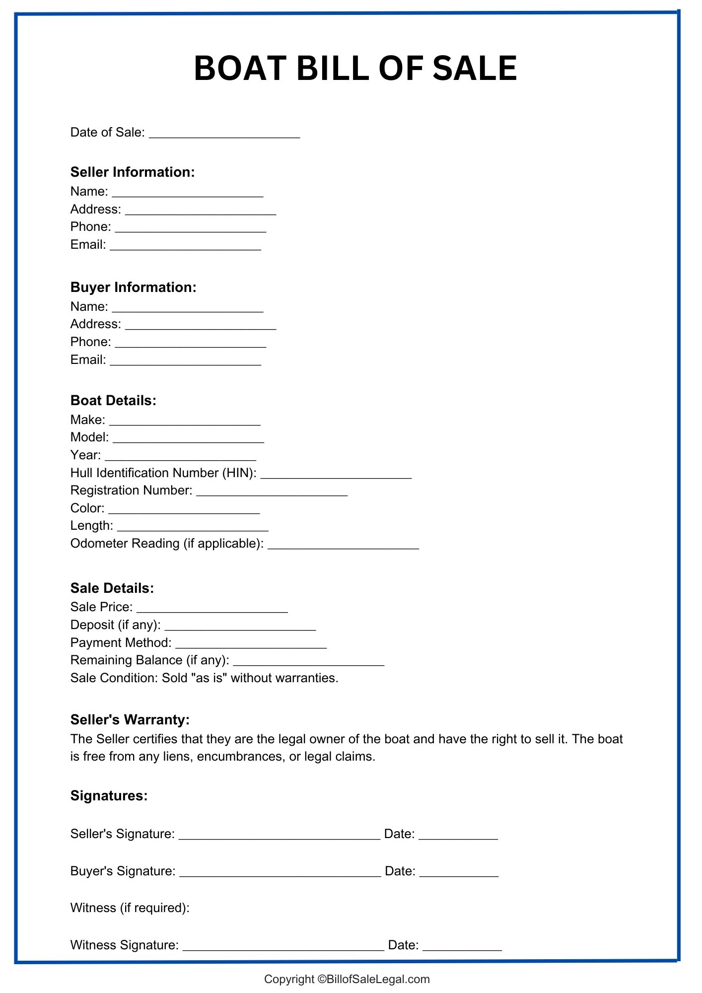 Boat Bill of Sale Format — Preview & Download Boat Bill of Sale Format — Preview & Download
