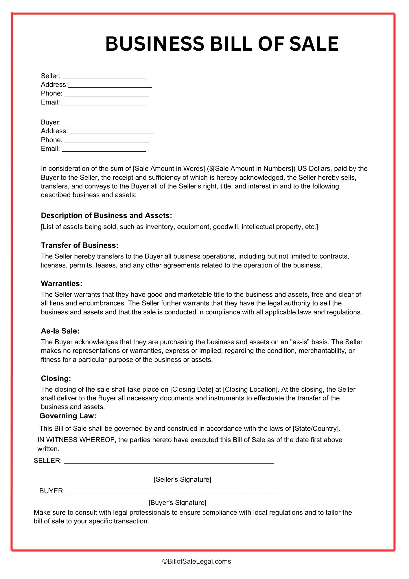 Business Bill of Sale Format — Preview & Download Business Bill of Sale Format — Preview & Download