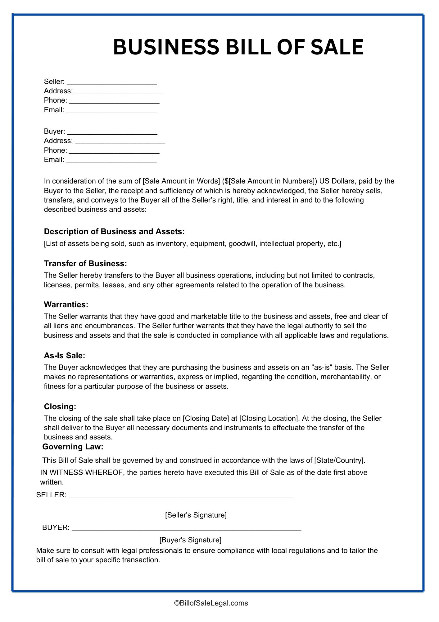 Business Bill of Sale Format — Preview & Download Business Bill of Sale Format — Preview & Download