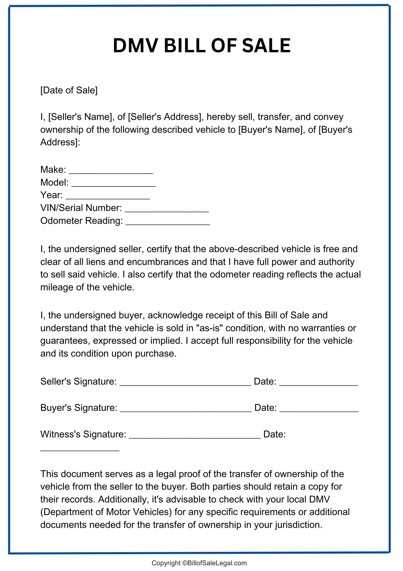 Available DMV Bill of Sale Format — Preview & Download Available DMV Bill of Sale Format — Preview & Download
