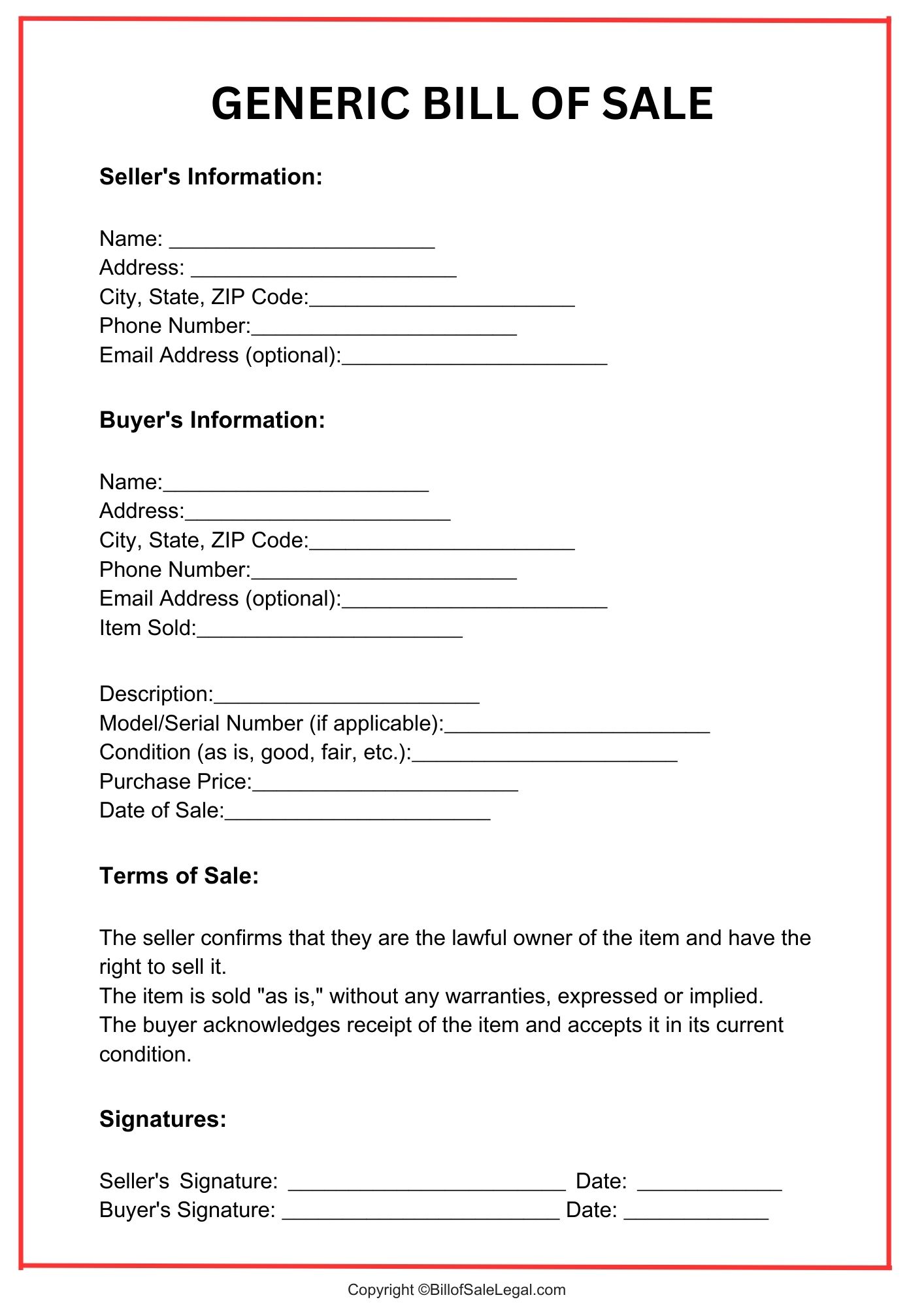 General Bill of Sale Format — Preview & Download General Bill of Sale Format — Preview & Download