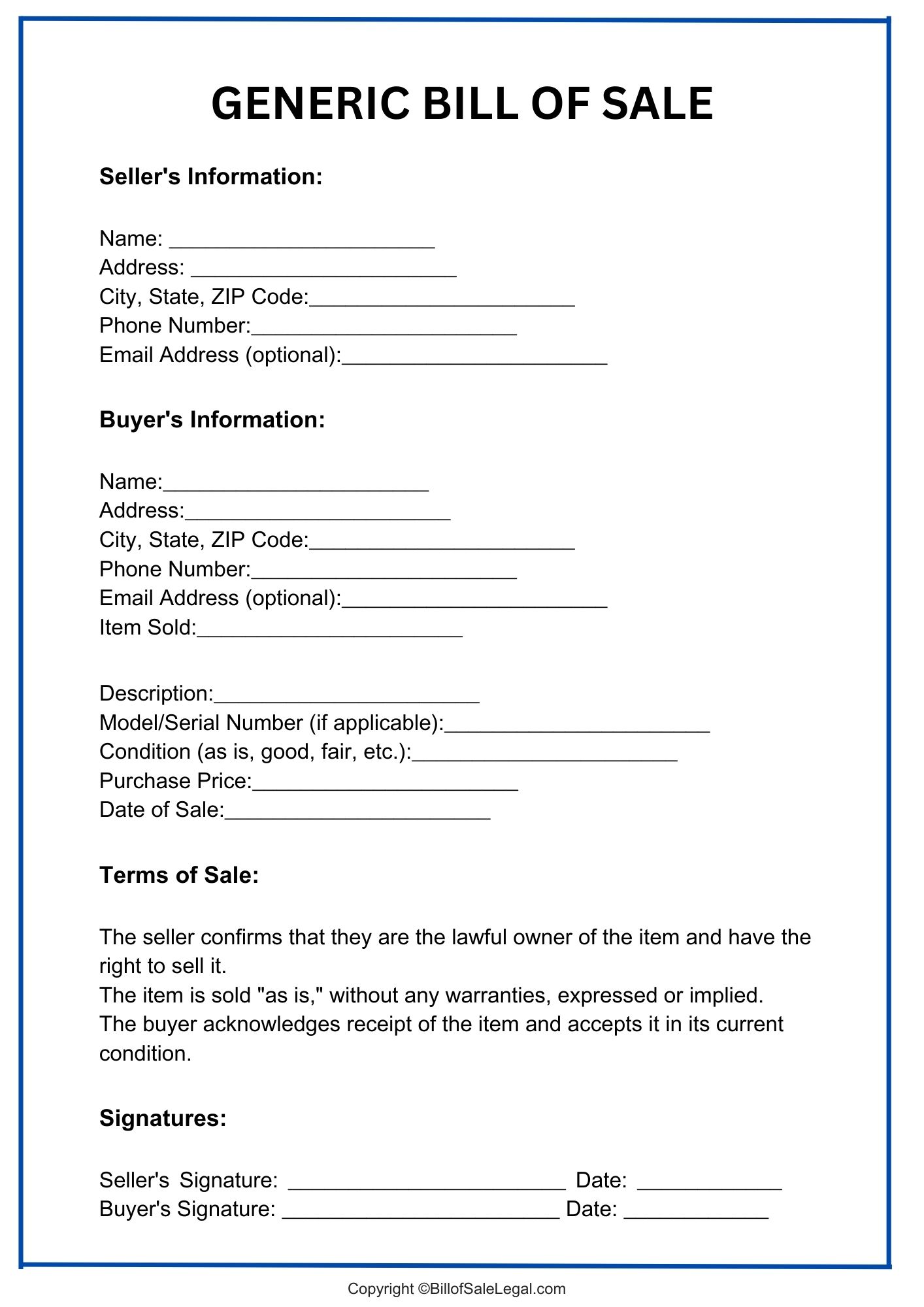 General Bill of Sale Format — Preview & Download General Bill of Sale Format — Preview & Download
