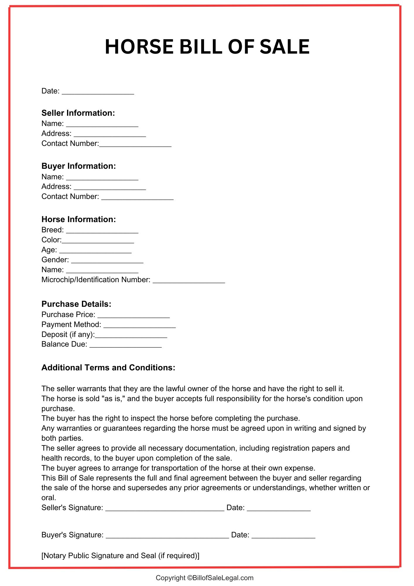 Horse Bill of Sale Format — Preview & Download Horse Bill of Sale Format — Preview & Download