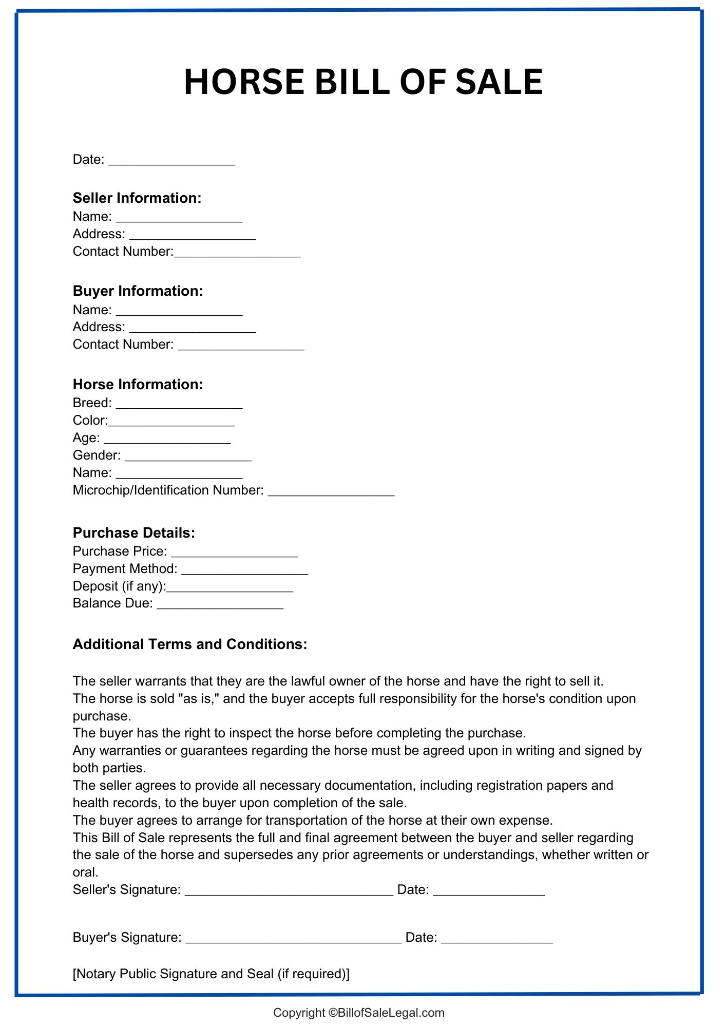Horse Bill of Sale Format — Preview & Download Horse Bill of Sale Format — Preview & Download