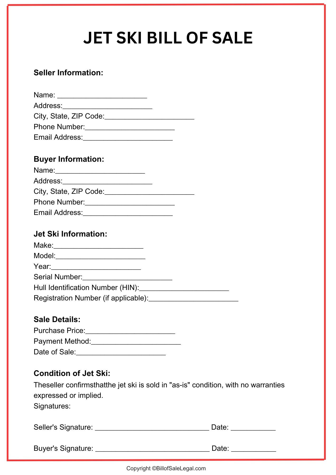 Jet Ski Bill of Sale Format — Preview & Download Jet Ski Bill of Sale Format — Preview & Download
