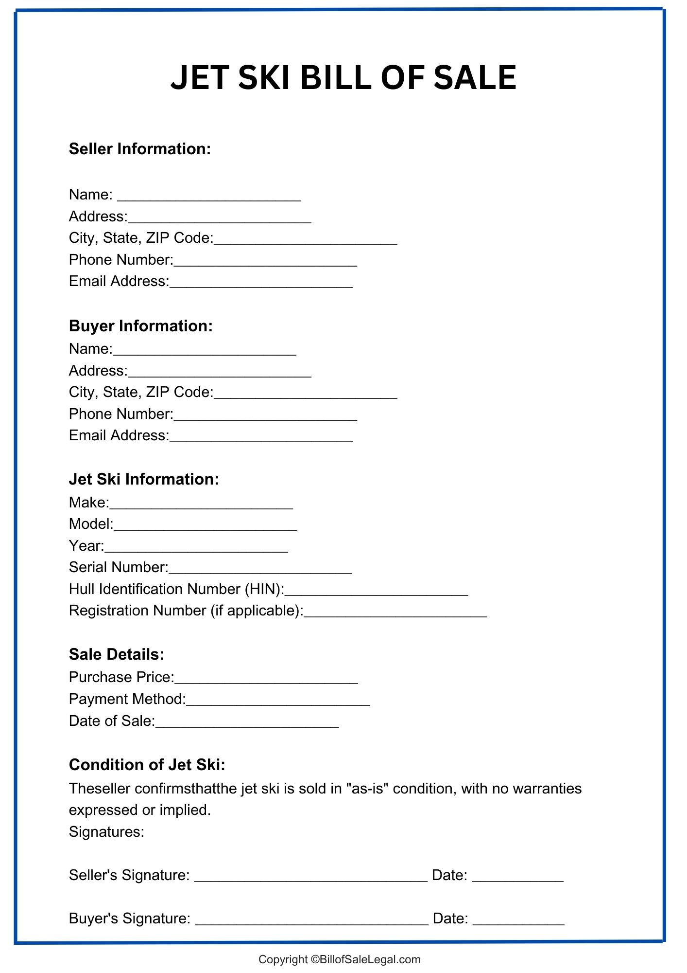 Jet Ski Bill of Sale Format — Preview & Download Jet Ski Bill of Sale Format — Preview & Download