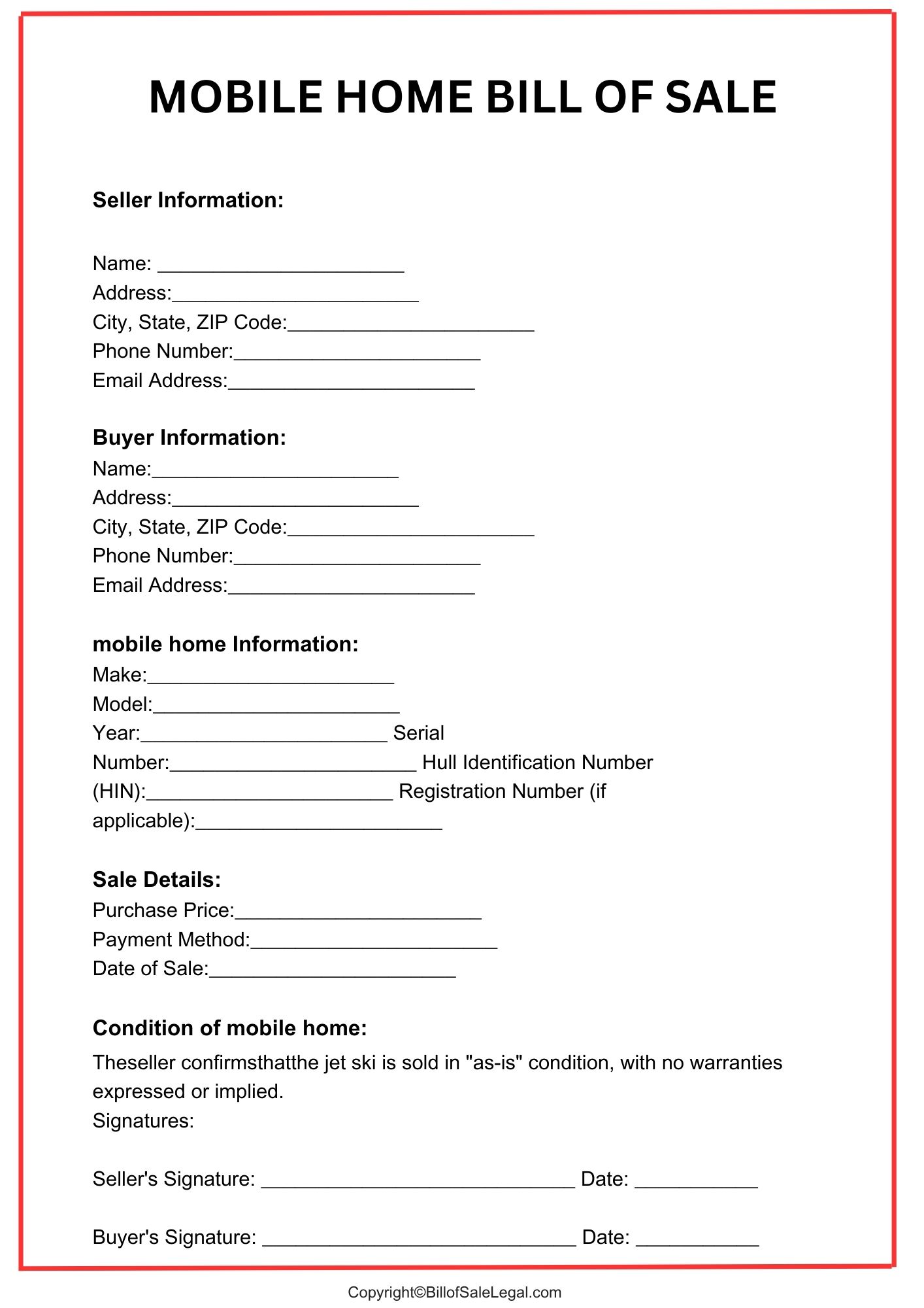 A Mobile Home Bill of Sale Format — Preview & Download A Mobile Home Bill of Sale Format — Preview & Download