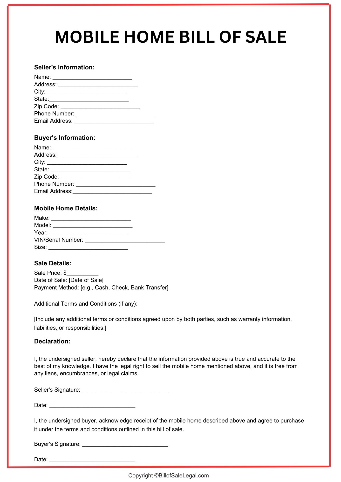 A Mobile Home Bill of Sale Format — Preview & Download A Mobile Home Bill of Sale Format — Preview & Download