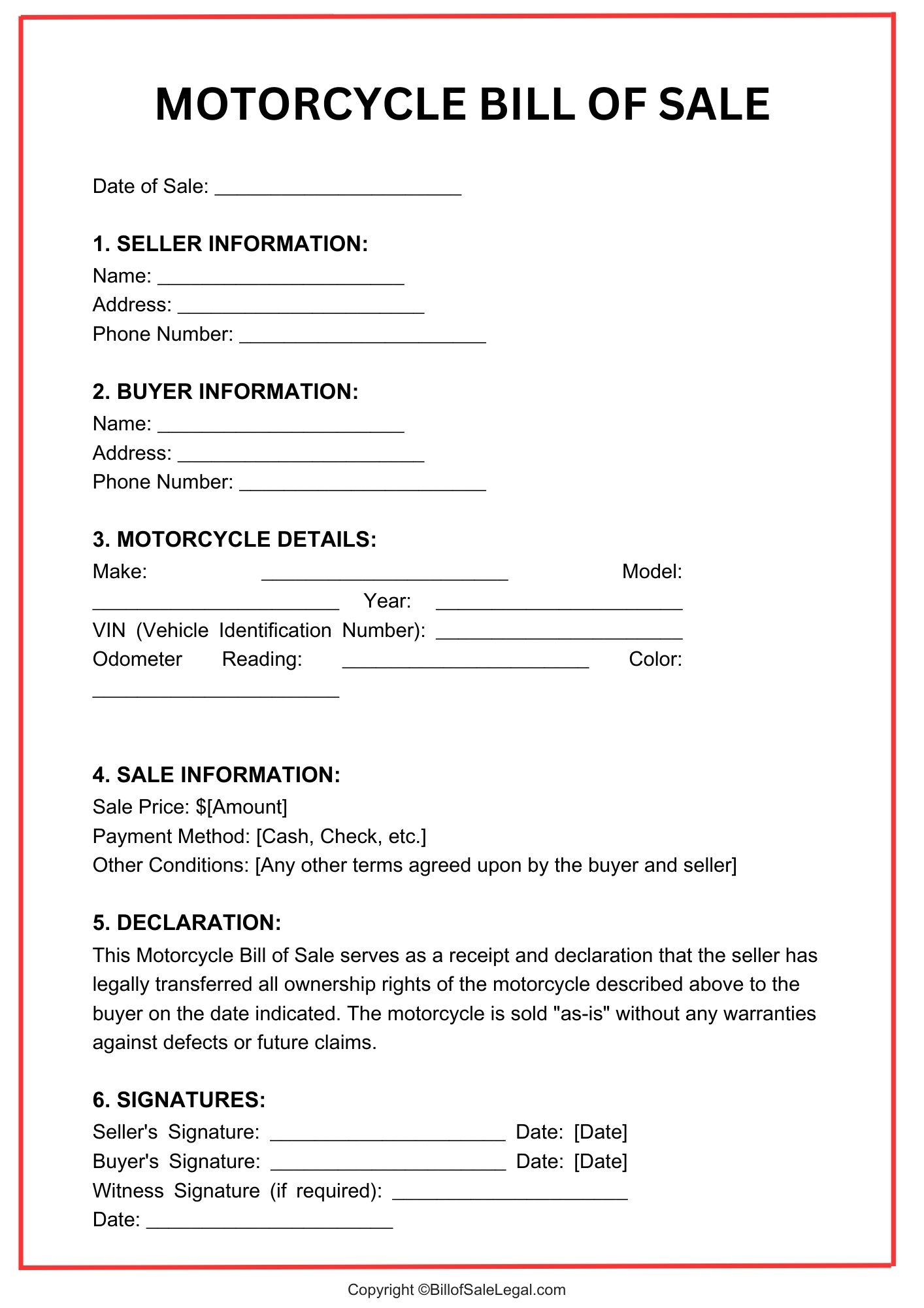 Motorcycle Bill of Sale Format — Preview & Download Motorcycle Bill of Sale Format — Preview & Download