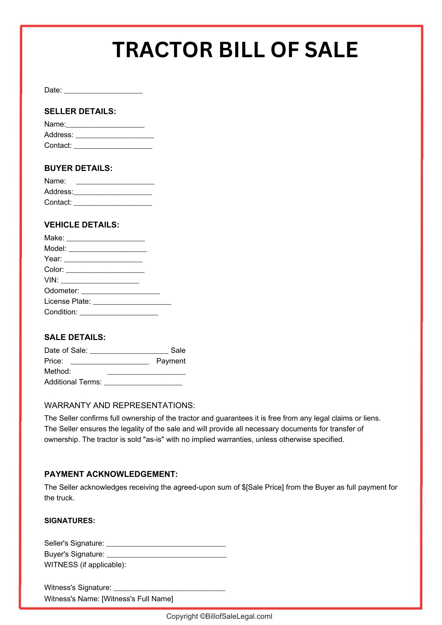 Tractor Bill of Sale Format — Preview & Download Tractor Bill of Sale Format — Preview & Download
