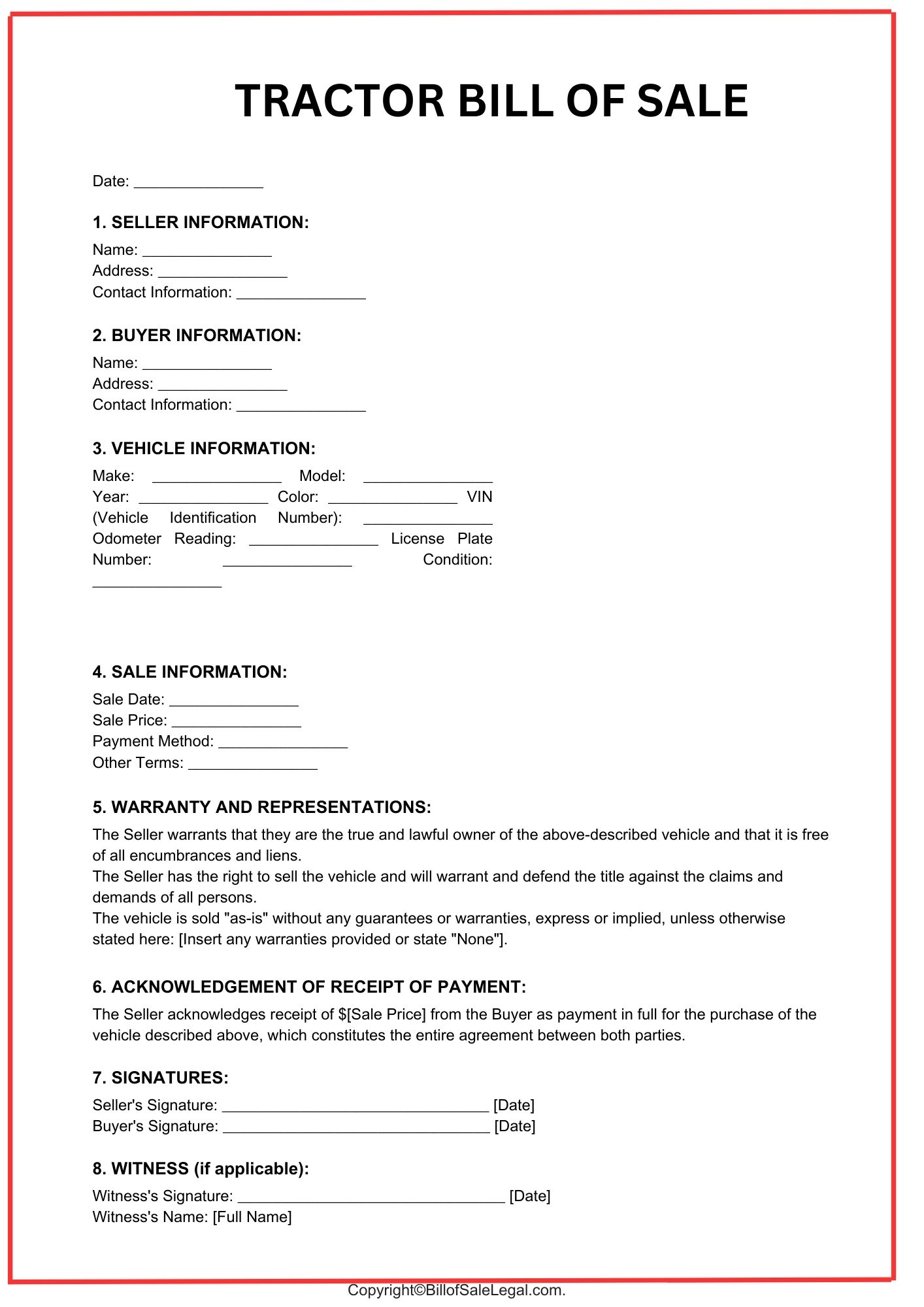 Tractor Bill of Sale Format — Preview & Download Tractor Bill of Sale Format — Preview & Download