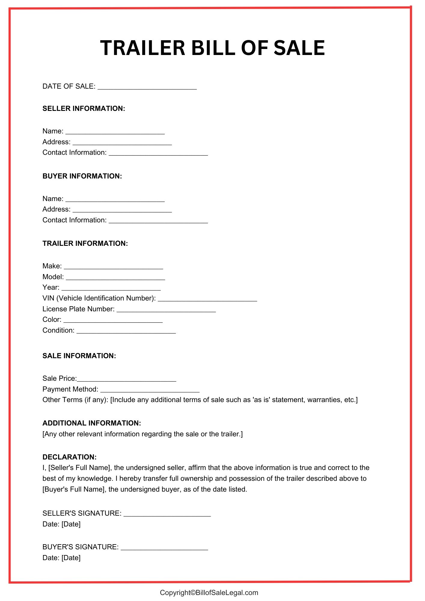 Trailer Bill of Sale Format — Preview & Download Trailer Bill of Sale Format — Preview & Download