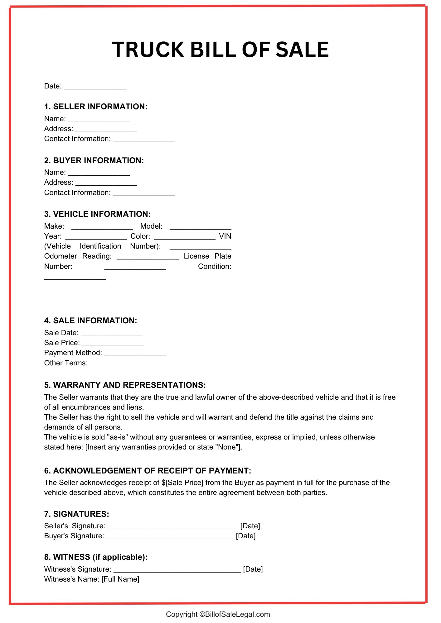 Truck Bill of Sale Format — Preview & Download Truck Bill of Sale Format — Preview & Download