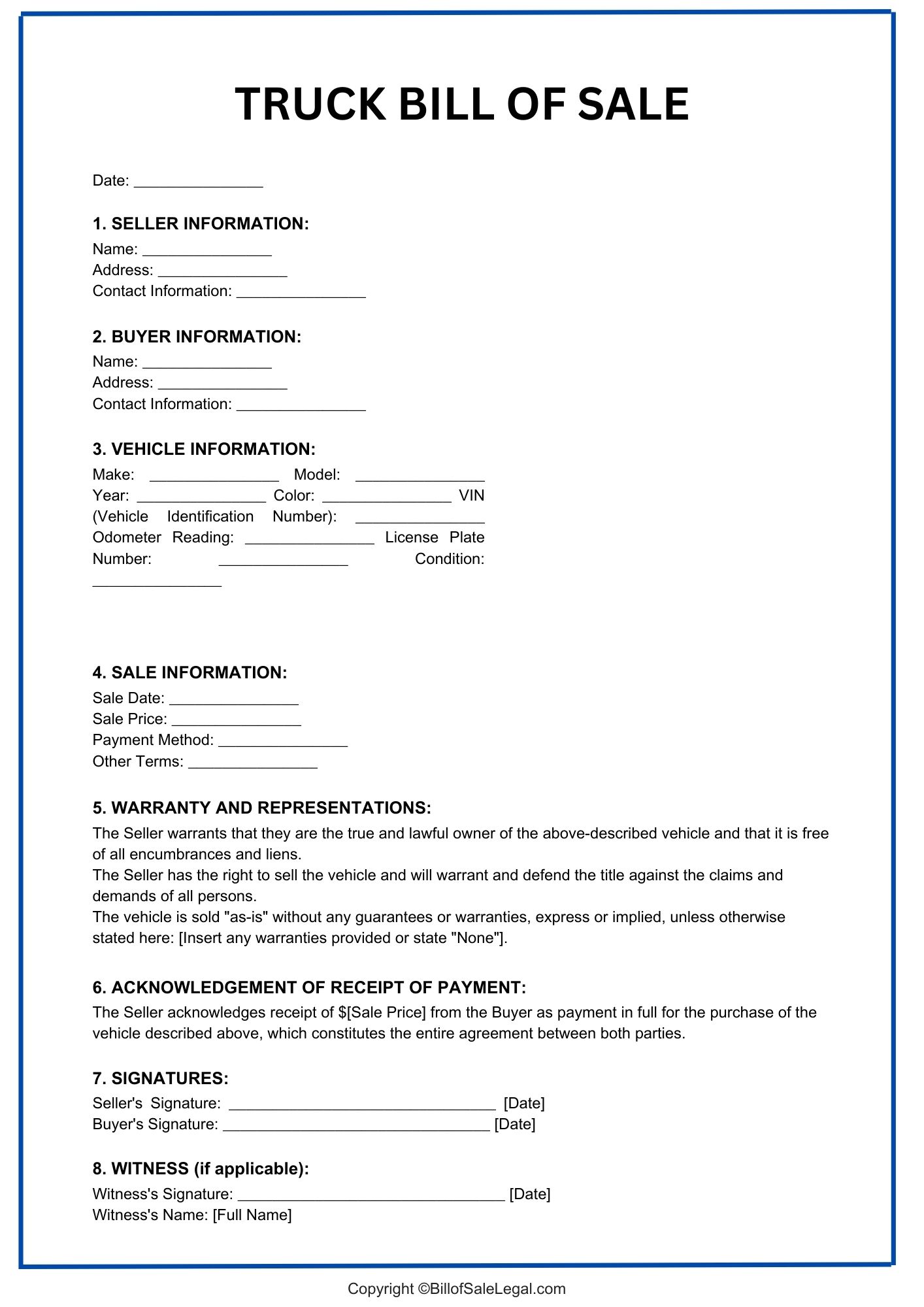 Truck Bill of Sale Format — Preview & Download Truck Bill of Sale Format — Preview & Download